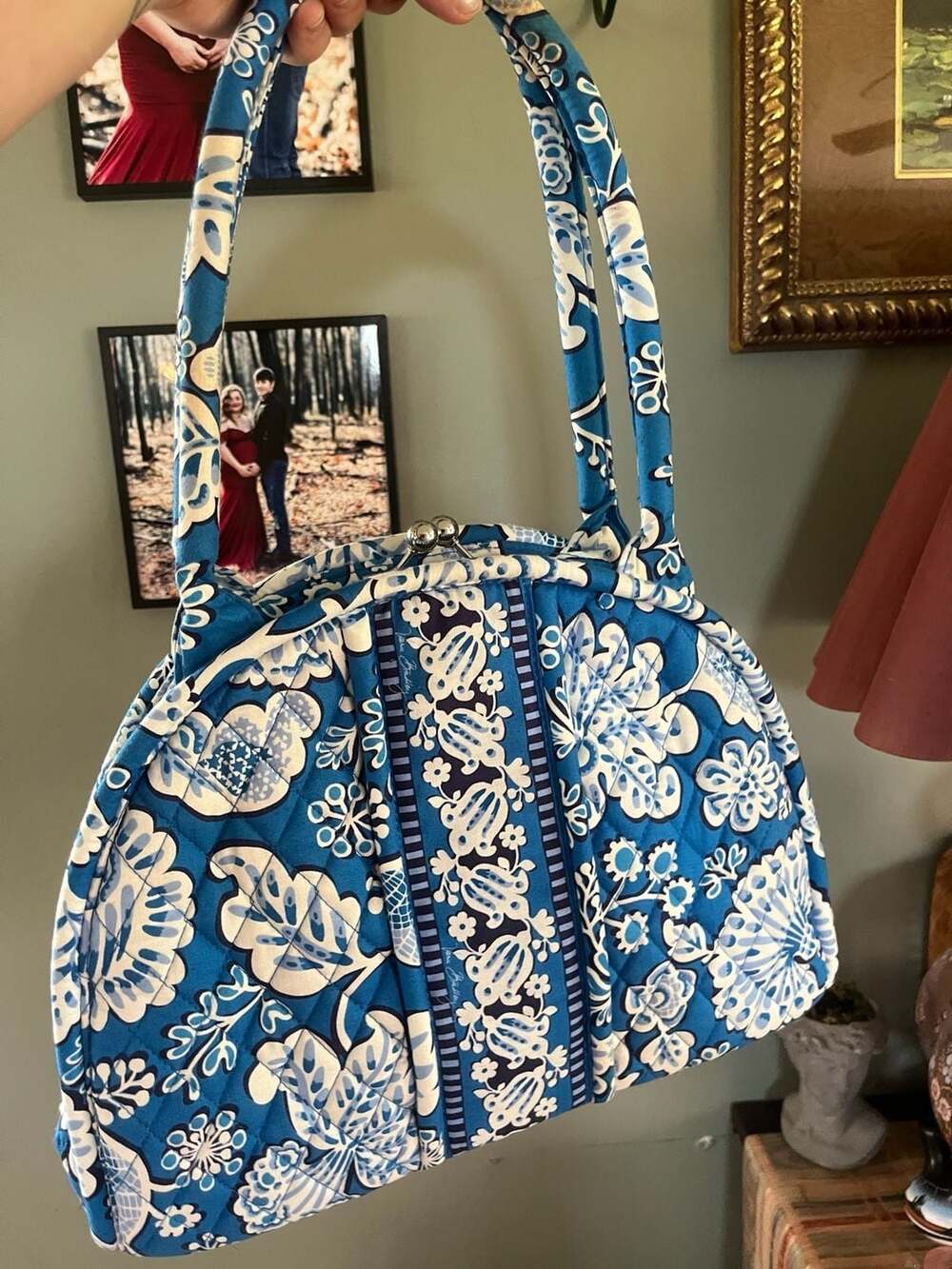 Vera Bradley Semi Circle Blue and White Quilted Purse